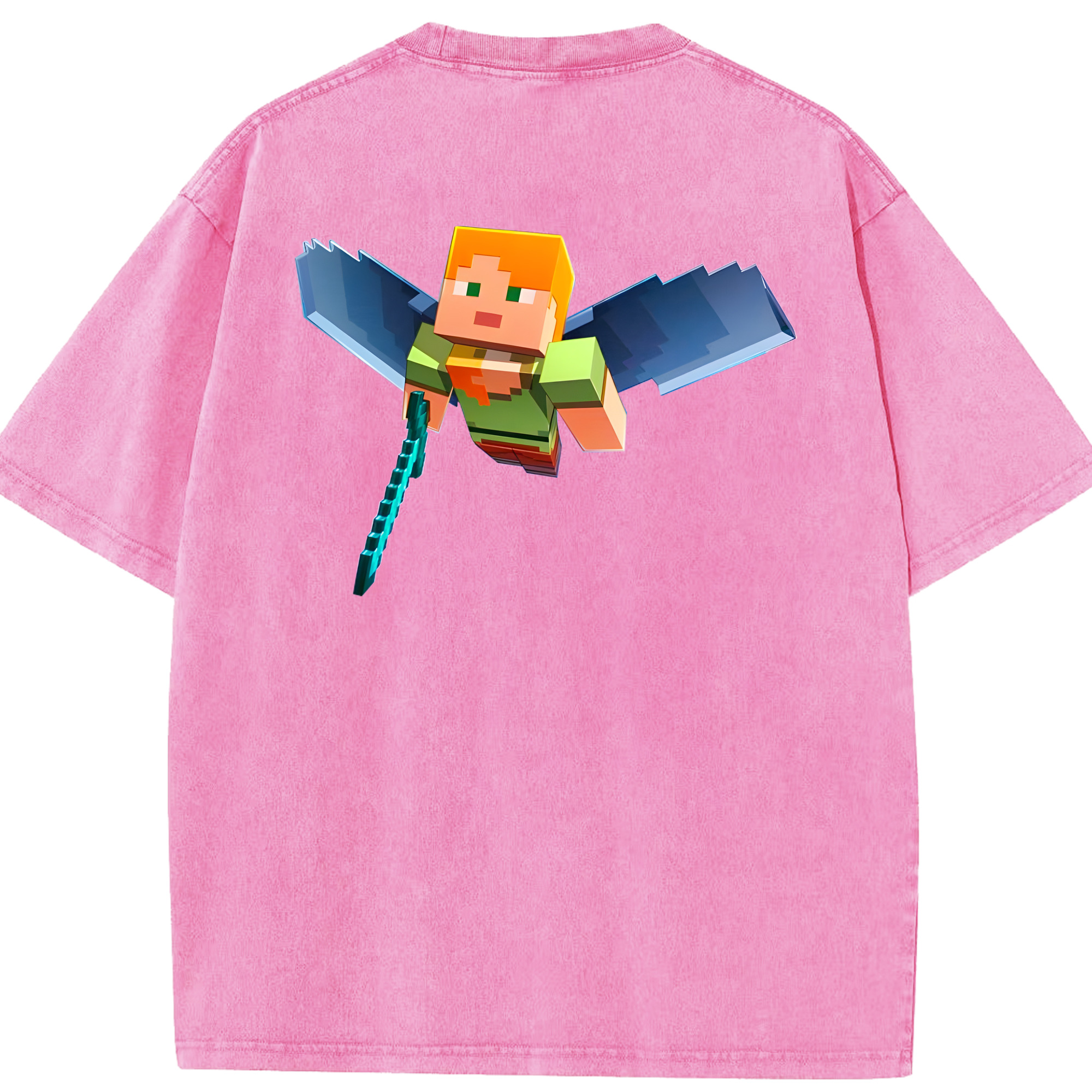 （画像用） マインクラフト ブロックの世界 Minecraft MC Block world 綿100% ヴィンテージ風 半袖Tシャツ（背面プリント）
